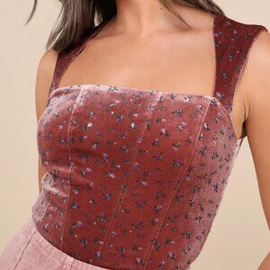 Lulus Memorably Flirty Mauve Floral Velvet Cutout Sleeveless Top Pink - Size M